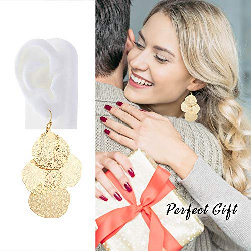 Bohemian Boho Filigree Leaf Chandelier Dangle Earrings for Women – Handcrafted Delicate – 14K Gold Plated – Lightweight - style: Gold - 3 Layered Circle Leaf Chandelier