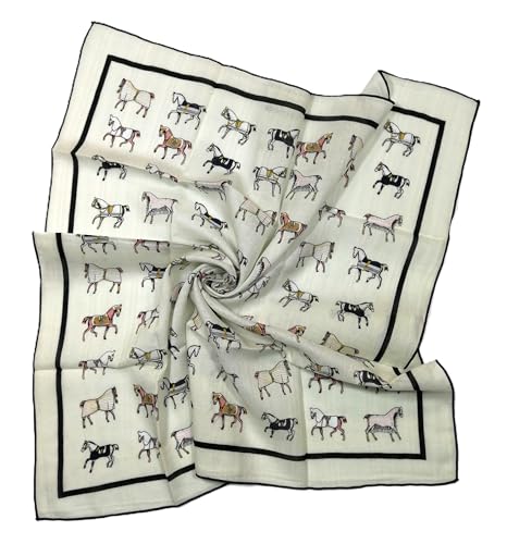 Shanlin Unisex Floral Cotton Square Scarf Bandanas 22x22 inch - color: Horses-lightbeige
