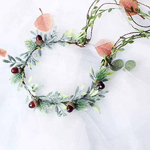 Vivivalue Vine Flower Crown Flower Garland Headband Hair Wreath Floral Headpiece Halo Pinecone Boho with Ribbon Wedding Party Festival Photos - color: U