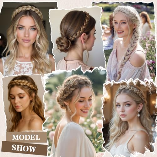 Braided Headbands Hair Piece for Women Synthetic Hair Head Bands Handmade Braid Hairband Hair Accessories Elastic Stretch Headwrap Braided Hair Band - color: 8#-Medium Brown