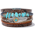 FANCY SHINY Turquoise Boho Leather Bracelet Stackable Chunky Wrap Bangle Bracelets Cowboy Cowgirl Chic Western Jewelry Gift for Women - color: Brown