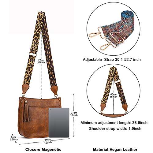 HKCLUF Crossbody Bag Purse for Women 2PCS/Set Leather Hobo Handbag Wallet Set With 2Adjustable Guitar Strap Shoulder Bag | Purse - color: 02 Brown
