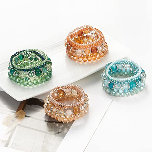Noessla Beaded Boho Stretch Bracelet Colorful Stackable Crystal Beads Bracelets Trendy Costume Jewelry Mothers Day Gifts for Women - color: 21-Turquoise