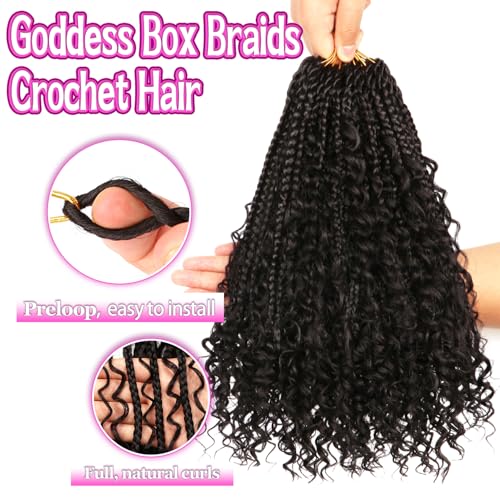 Goddess Boho Box Braids Crochet Hair-8 Packs 14 Inch Crochet Box Braids for Black Women Pre Looped (1B, 14 Inch (Pack of 8)) - color: 1B#, size: 14 Inch (Pack of 8)