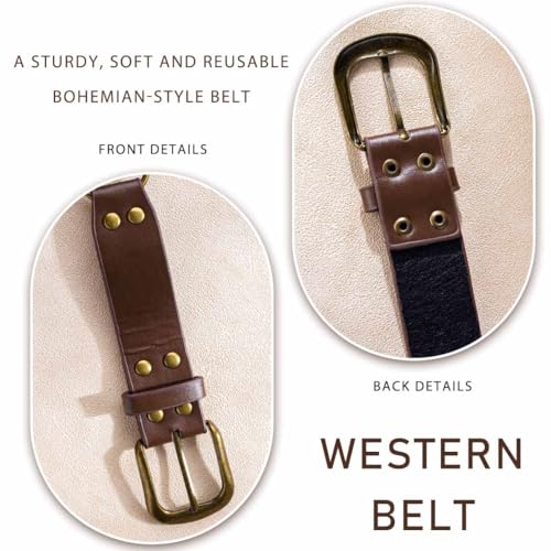 Western Belt for Women Boho Leather Belts Brown Vintage Waist Belt Cowgirl Belts for Dress