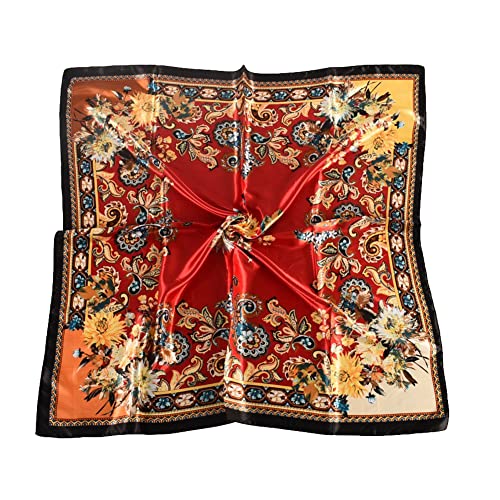 4Pcs Silk Head Scarves for Women Satin Hair Scarf 35”Large Square Bandana Silk Like Neck Scarf Shawl - color: Red/Blue/White/Beige