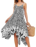 Chigant Women's 2026 Summer Dress Casual Boho Sundress Spaghetti Strap Swimwear Cover Up Beach Flowy Midi Vacation Dresses - color: Black White Floral, size: Small