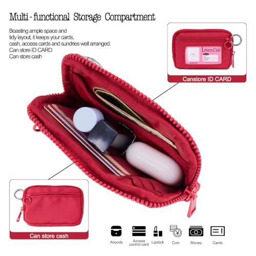 Wristlet Wallet for Women Mini Zip Card Case with Clear ID Window Zipper Coin Purse Lightweight Portable Keychain Wallet - color: Burgundy