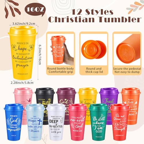 Skylety 12 Set/48 Pcs Christian Gifts for Women Men Religious Gift Set 16 oz Bible Scripture Cups with Lids Mini Spiral Notebooks Pens Keychains for Mother Father Birthday(Classic Color) - color: Classic Color