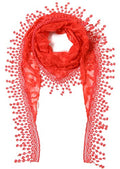 Cindy & Wendy Floral Embroidered Lace Triangle Scarf for Women - color: Red