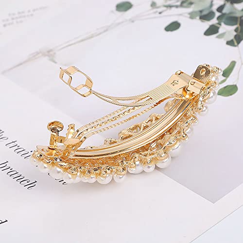 Large Pearl Hair Accessories Metal Vintage Hair Barrettes French Double Clasp Barrettes Decorative Hair Clasps Accessories for Women Girls (Large 01)