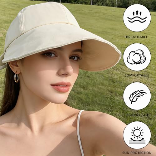 Women Wide Brim Sun Hat Adjustable Packable Beach UV Protection Gardening Hats - color: Beige-01