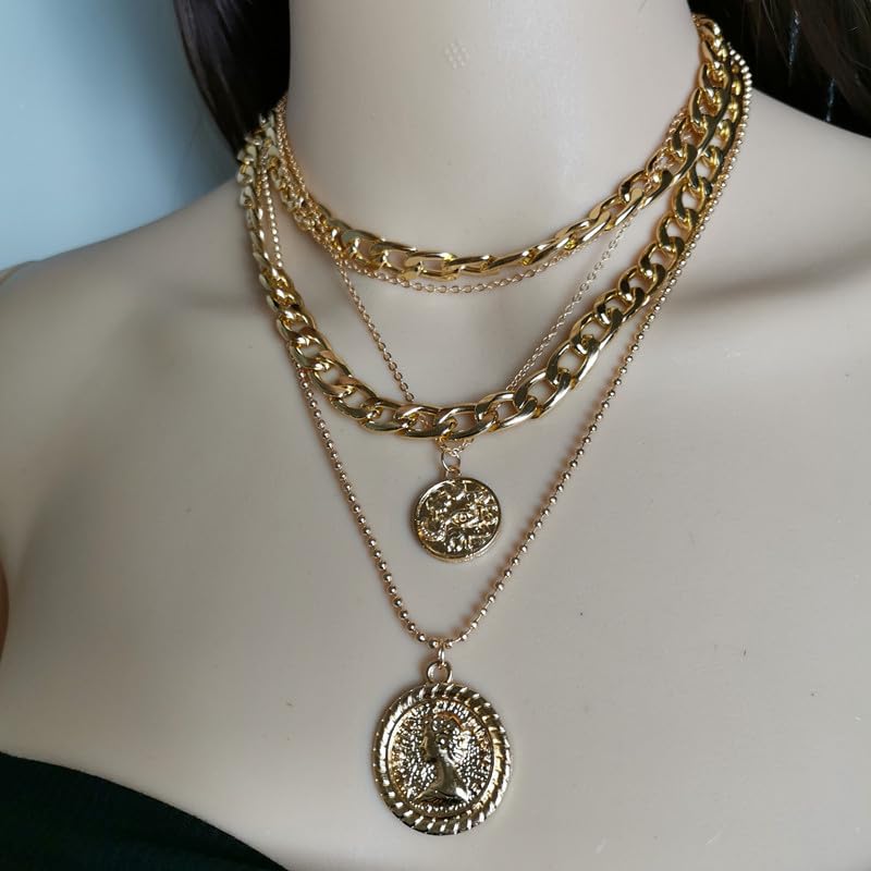 Todenb Pirate Necklace for Women Pirate Costume Accessories Pirates Outfit Jewelry Gold Coin Pendant Necklace Gold Layered Necklaces Halloween - color: B-Gold