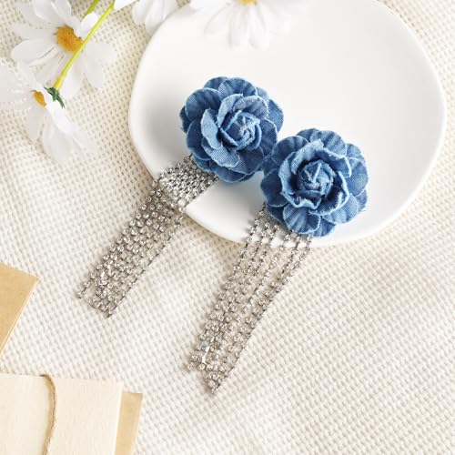 Large Denim Earrings for Women Blue Boho Westen Flower Dangle Earrings Trendy Birthday Christmas Jewelry Gift - color: Flower(Rhinestone)