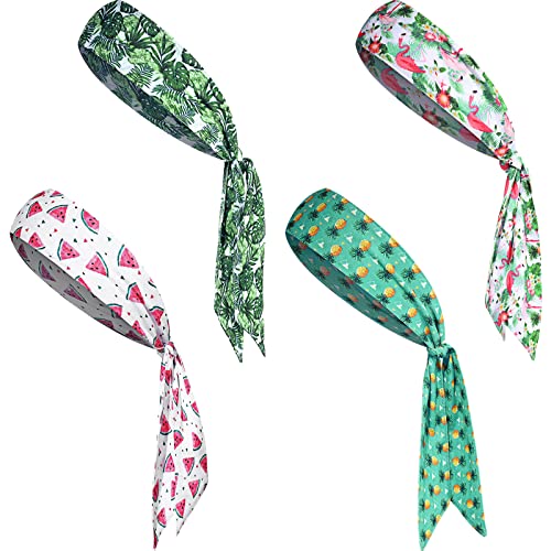 Jutom 4 Pieces Tie Headbands for Men Women Sports Bandana Hair Band Camo Headbands Elastic Sweat Wicking Karate Adjustable Non Slip Hairband for Yoga Workout Running - color: Bright Color