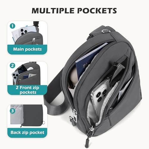 TOPEAST Anti Theft Crossbody Bags for Women Men, Small Sling Crossbody Bag Travel Purse Shoulder Wallet with RFID Blocking - color: 3-dark Grey