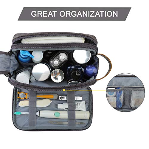 BAGSMART Toiletry Bag for Men, Canvas Travel Toiletry Organizer Dopp Kit Water-resistant Shaving Bag for Toiletries Accessories,Grey-Medium - color: Grey, size: Medium