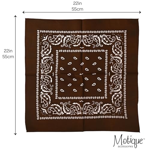 Motique Accessories Set of 3 Paisley Bandanas – 100% Cotton 22 Inch Head Scarf Neck Bandana Face Cover - color: Brown
