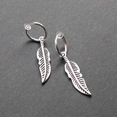 Silver Small for Women Comfortable Plastic Invisible Clip On Hoop Earrings Men Fake Nose Ring Faux Lip Septum Ring Fake Cartilage Earrings 12 mm Spike Cross Feather 15mm Unisex Gold Non Piercing Lobes - color: Feather