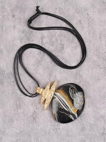 GelConnie Long Necklaces for Women Boho Large Pendant Necklace Casual Bohemian Brown Leather Choker Sweater Circle Statement Stone Necklace - style: Big Pendant Necklace