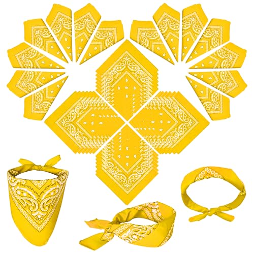 ILHSTY 60 Pcs Women Men Paisley Bandanas Bulk Unisex Bandanas Head Cowboy Scarf Necktie handkerchief Party Supplies - color: Golden Yellow