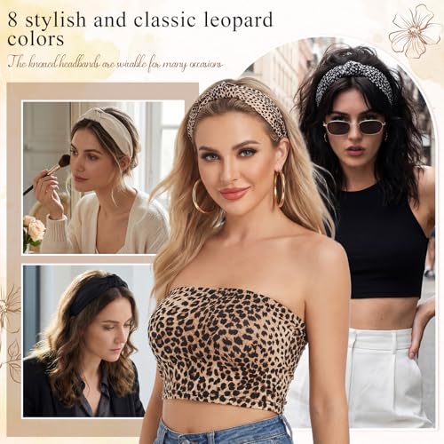 obeoby 8Pcs Fashion Leopard Headbands for Women, Knotted Headbands for Hold Hair Y2k Hair Accessories Set - color: Leopard series