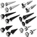 Aroncent 12PCS Stainless Steel Fake Tapers Mens Earrings Illusion Tunnel Cheater Piercing Jewelry Set for Men Women - color: A1