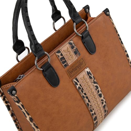 Montana West Wrangler Animal Print Tote Bag for Women Western Purse Boho Top Handle Satchel Handbag - color: Leo Brown