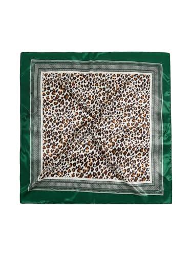RoseSeek Women's Cheetah Print Silk Head Scarf Leopard Satin Rave Hair Scarf Headband Square Scarves - color: Multicolor Green