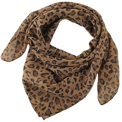 Mealah Lightweight Leopard Print Scarves for Women 27.5 × 27.5 inches Square Elegant Wrap Neck Scarf Feeling Head Scarf - color: Deep Coffee