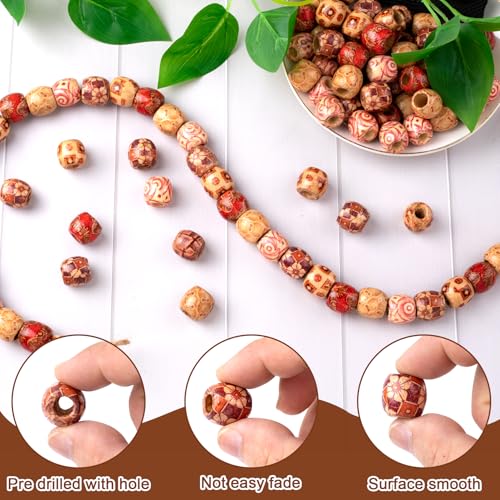 Pndeyo 50pcs Wooden Beads for Crafts, Round Large Hole Natural Wood Hair Bead, Vintage Wooden Spacer Beads for Macrame Necklace Bracelet DIY Craft Handmade Decor - color: Brown,50pcs,A Style