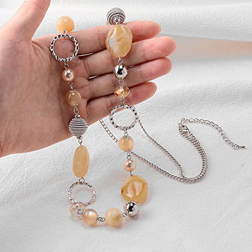 PEARL&CLUB Long Beaded Necklaces For Women - Sweater Chain Fashion Jewelry Necklace Gifts For Women - color: 23-Beige