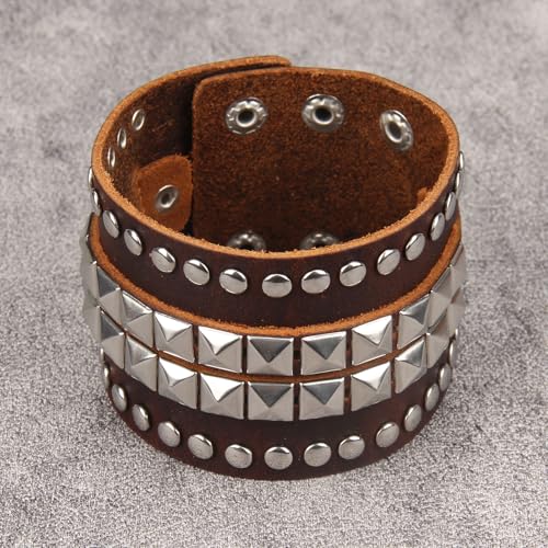 GelConnie Punk Leather Cuff Bracelet Adjustable Straps Wrap Bracelets Arm Armor Cuff Gothic Leather Wristbands for Men, Women - color: MLPB099-Brown