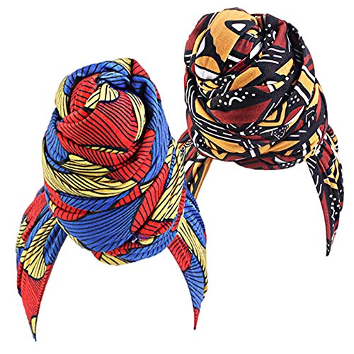 Qianmome Womens Big Flower Turban Beanie Elegant Cap Head Wrap Stretch Long Hair Scarf Headscarf - color: 2pieces-27-style 3