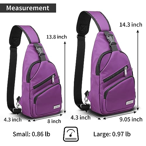 AMJ Crossbody Sling Bag Men Women, Casual Shoulder Backpack, Chest Daypack Satchel for Hiking Travel - color: Purple, size: Large