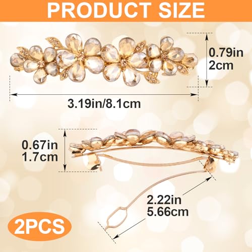 Joez Wonderful Rhinestone Hair Clip Sparkly Crystal Barrettes French Wedding Prom Engagement Pageant First Communion Hair Decorative Accessories for Women Long Hair (Flower Champagne, 2 Pcs) - color: Flower Champagne
