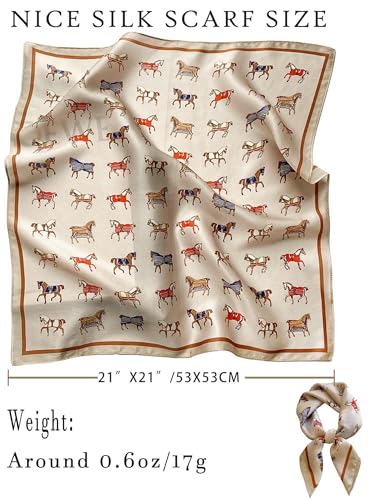 100% Mulberry Silk Scarf for Women Hair Lightweight Square Neckerchief Wrap For Head Scarves 21" - color: 19-horse (Cream Coloured) /21"*21"