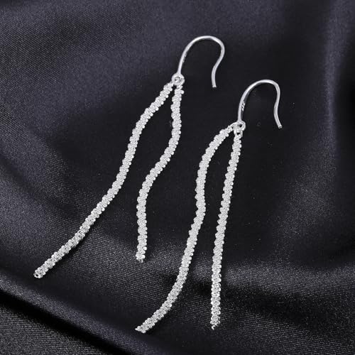 Long Dangle Earrings for Women 925 Sterling Silver/14K Gold Plated Tassel Chain Dangle Drop Earrings for Women Dainty Minimalist Dangling Drop Earrings for Prom Party Jewelry - style: Chain-1-Silver