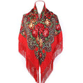 Gudessly Women's Traditional Scarf Wrap Tassel Fringes Neck Head Shawl Retro Scarf Floral Poncho Printing Square Cape 50inch - color: Cerise