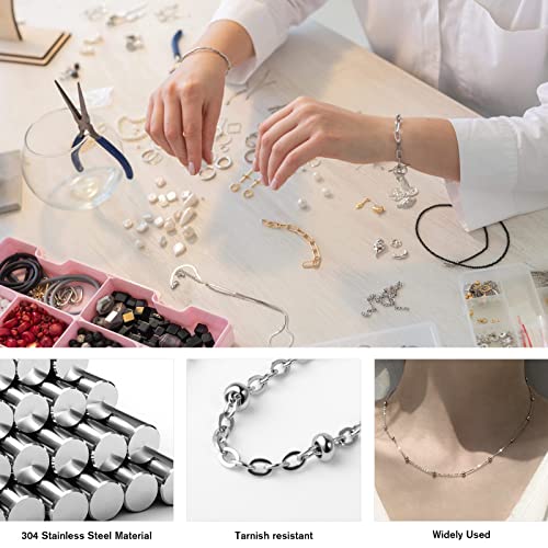33 Feet Stainless Steel Satellite Chain Bulk, 2mm 304 Stainless Steel Chain Flat Cable Link Beaded Satellite Chains Bulk for Jewelry Making DIY Craft - color: Stainless Steel Small Beads Satellite Cable Chain
