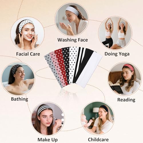 Huachi Polka Dot Headbands for Women Non Slip 16 Pack Elastic Sports Hair Bands for Women, Soft Cotton Cloth Headband for Workout Yoga Fashion Hair Accessories - color: Vintage Polka Dot Headbands