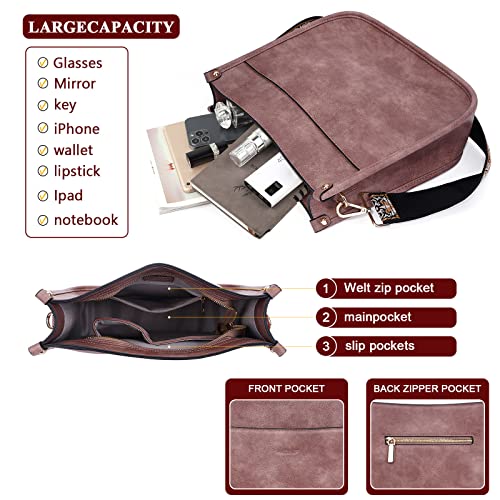 HKCLUF Crossbody Bag Purse for Women 2PCS/Set Leather Hobo Handbag Wallet Set With 2Adjustable Guitar Strap Shoulder Bag | Purse - color: A12-deeppink