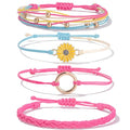 FANCY SHINY Easter Gifts Basket Stuffers Sunflower String Bracelet Boho Braided Rope Wrap Bracelets Cute Summer Beach Surfer Jewelry for Women - color: Hot Pink