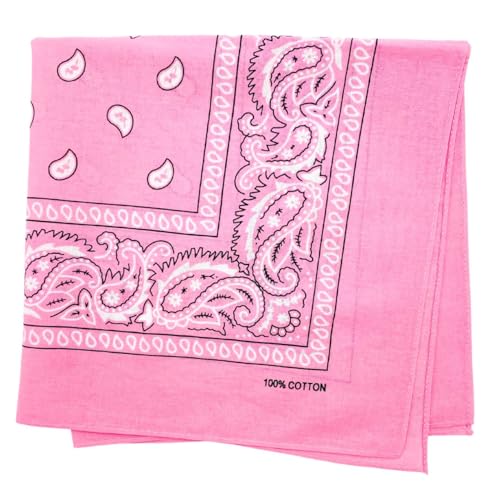 MDSTYLE 100% Cotton Bandana for Men & Women 22" x 22" Paisley Pattern Handkerchief Headband Scarf - color: Pink - 3 Pack