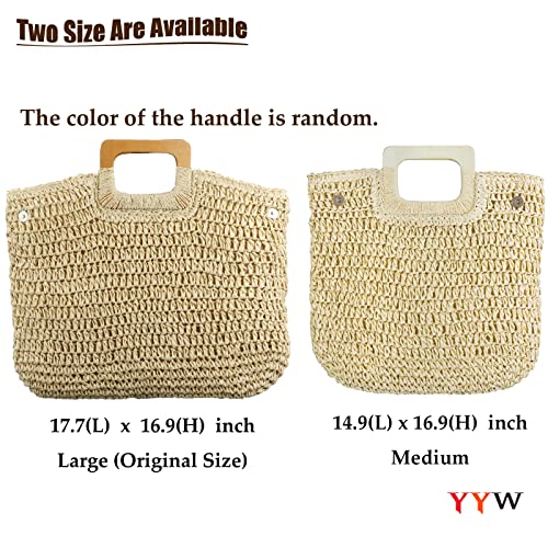 YYW Straw Tote Bag Women Hand Woven Large Casual Handbags Hobo Straw Beach Bag with Lining Pockets for Daily Use Beach Travel - color: Beige