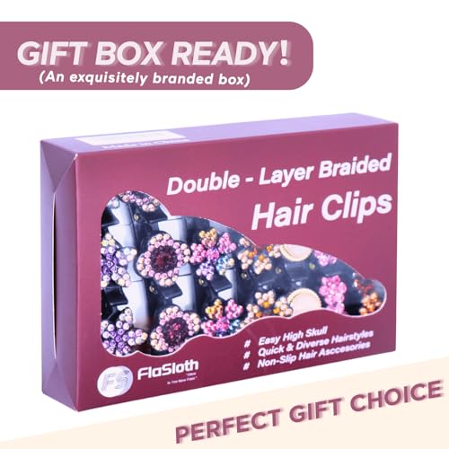 Hair Clips for Styling - 7PCS Crystal Stone Braided Hair Clips, Double-Layer Star and Flower Clips for Women and Girls, Sparkling Rhinestone Duckbill Clips, Non-Slip Hair Accessories (FlaSloth)