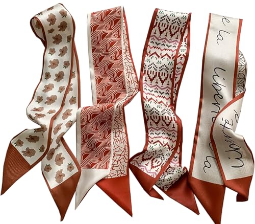 4 Pack Purse Scarf Handbags For Women,Boho Scarrves for Bag Hair Accessories Handle Fashion Lightweight - color: Red
