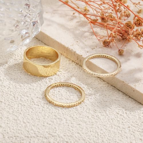 ZOERAY Gold Stackable Rings for Oura Ring Gen 4/Oura Ring Gen 3 Chunky 14K Gold Plated Rings for Women Non Tarnish Cubic Zirconia Twist Thumb Silver Ring Set Gold Band Jewelry for Women Size 6-10 - color: A.Gold Cubic Zirconia Rings