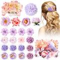BBTO 21 Pcs Flower Hair Clip Rose Hair Clips Barrettes for Women Flower Accessories Boho Bride Claw Clip Hairpin Brooch Pin Headpiece for Wedding (Purple) - color: Purple