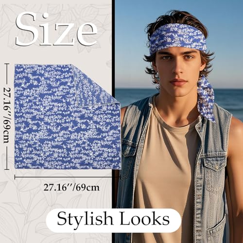 27.16'' Bandanas for Men, Cotton Mens Head Scarf with Flower Pattern Floral Hair Bandana Headband for Daily Casual - color: Blue